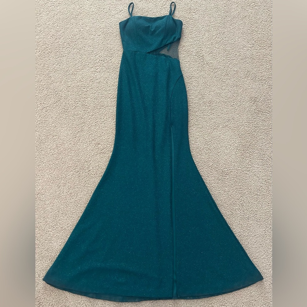 Green High Slit Spaghetti Strap Prom Dress